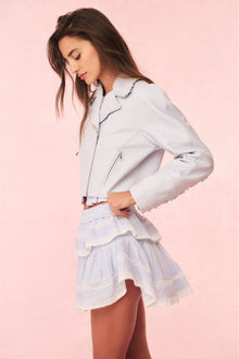 Rheisa Cropped Leather Moto Jacket | Celestial Blue