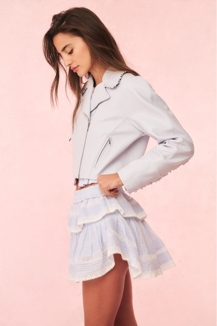 Rheisa Cropped Leather Moto Jacket | Celestial Blue