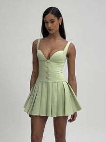 Tala Sleeveless Pleated Preppy Mini Dress | Pistachio Green