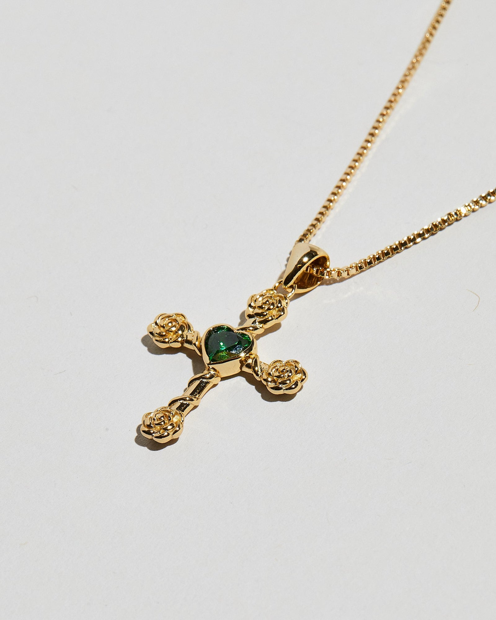 The Emerald Heart Cross Necklace | 18Kt Gold Plated Stainless Steel