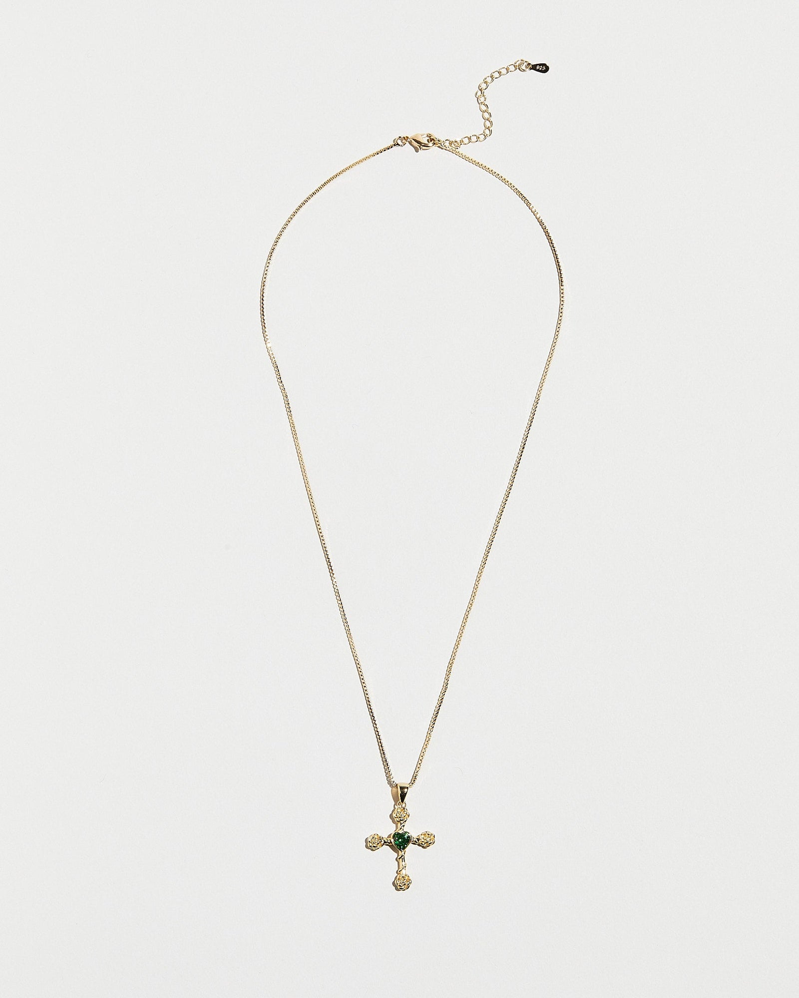 The Emerald Heart Cross Necklace | 18Kt Gold Plated Stainless Steel