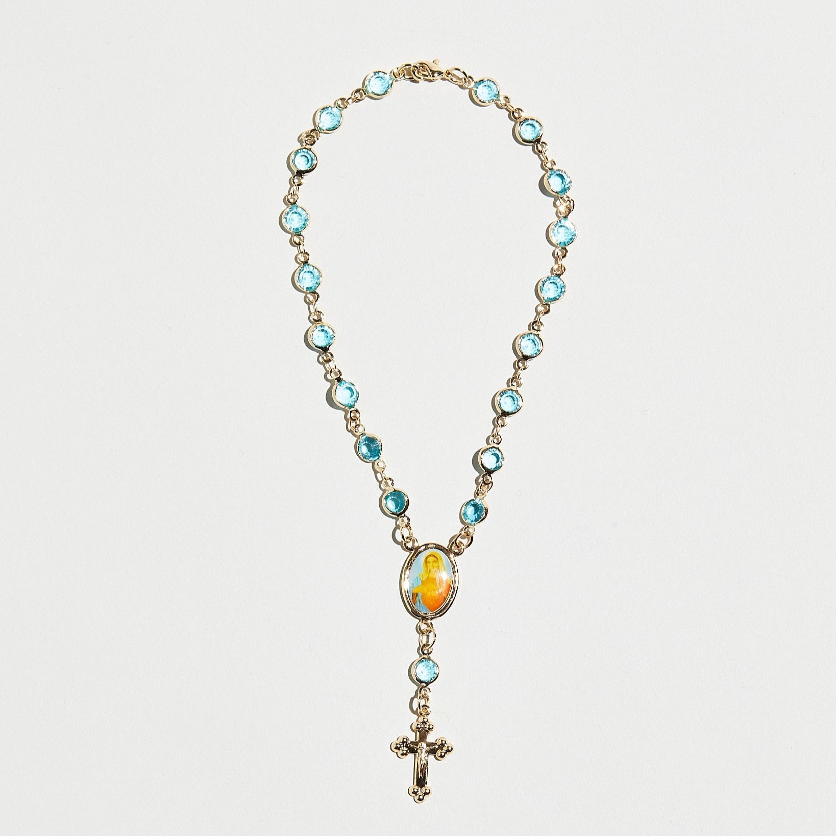 The Aqua Marine Rosary Anklet | 18Kt Gold Plated