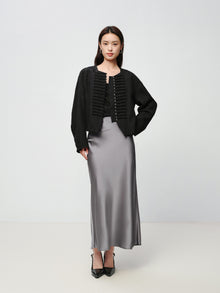 Mulberry Silk Wool Jacquard Frog Button Jacket | Black