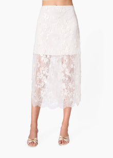 Aylin Sequin Lace Midi Skirt | White