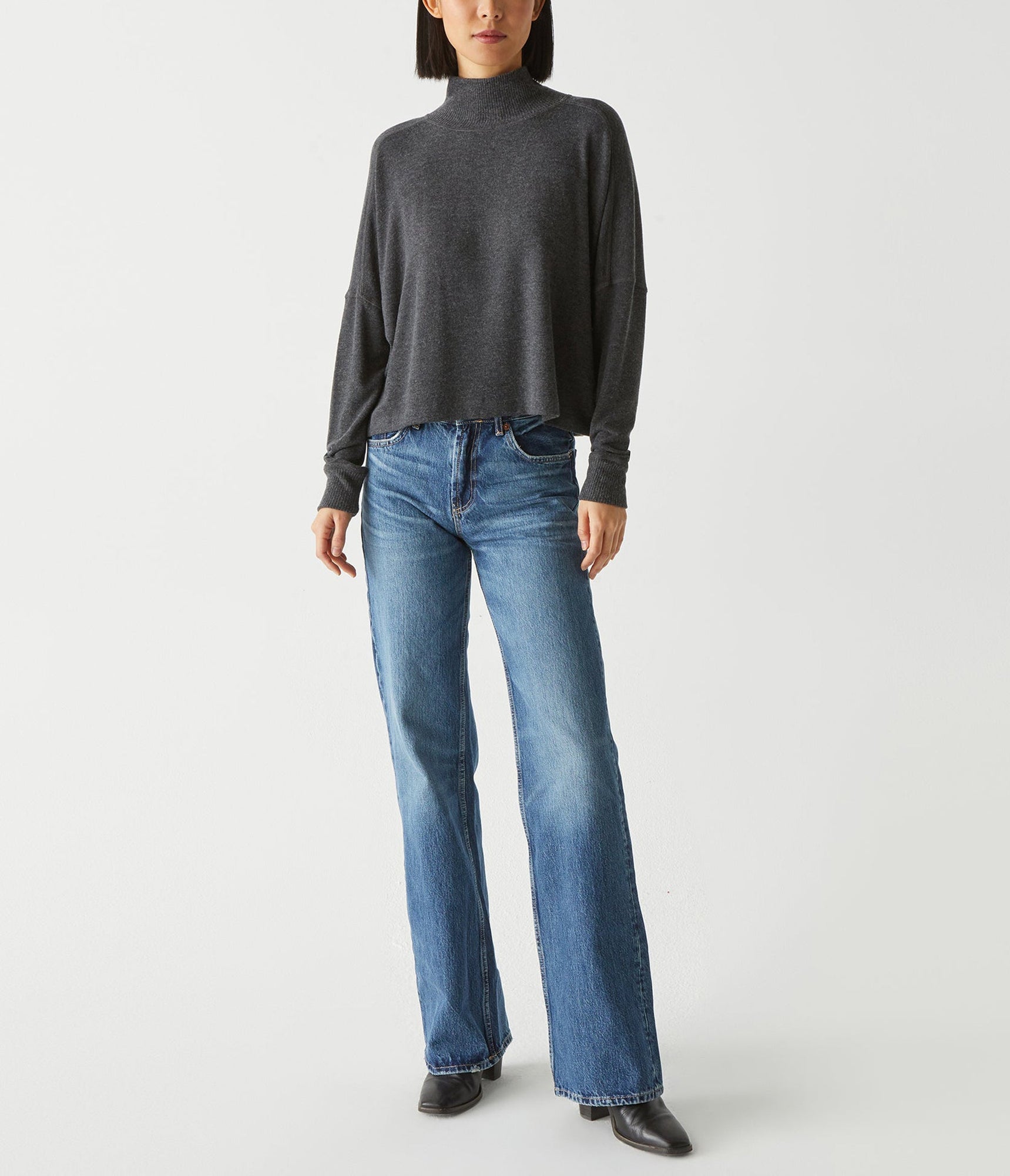 Marcy Mock Neck Top | Charcoal