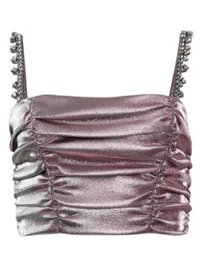 Women | AREA | Crystal Spike Ruched Top | Pink & Silver