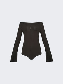 Women | Courrèges | Drop Zipped Crepe Jersey Bodysuit | Mud Brown