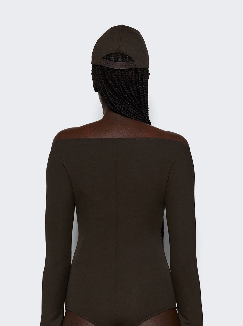 Women | Courrèges | Drop Zipped Crepe Jersey Bodysuit | Mud Brown