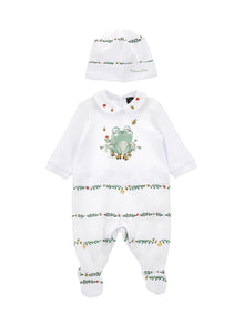 Boys | Cotton Romper With Bonnet | White/Multicolor