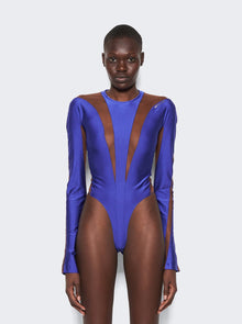 Women | Mugler | Sheer Panel Bodysuit | Ultraviolet & Nude 02