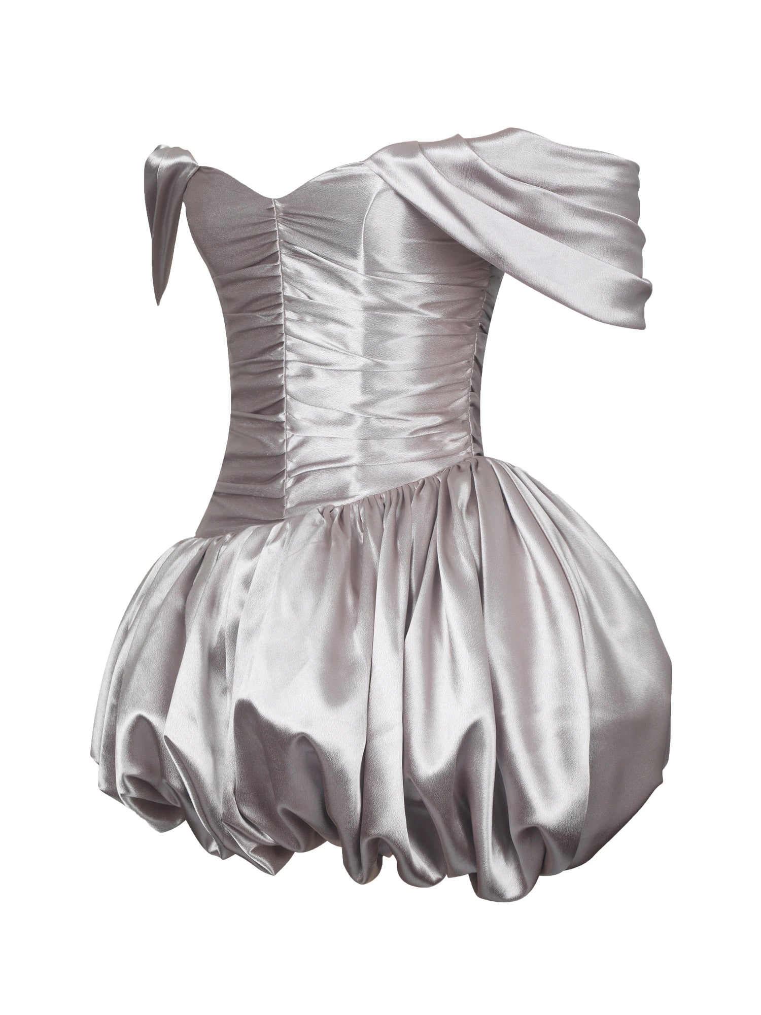 Milena Ruched Asymmetrical Bubble Mini Dress | Champagne