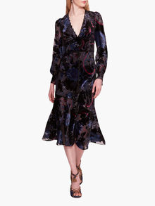Velvet Burnout Floral Midi Dress | Blue Multi