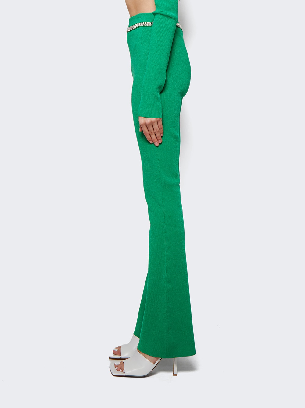 Rabanne | Embellished Knit Flared Trousers | Green