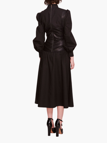 Faux Leather Poplin Corset Midi Dress | Black