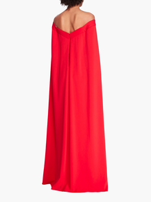 Off Shoulder Caped Column Gown | Red