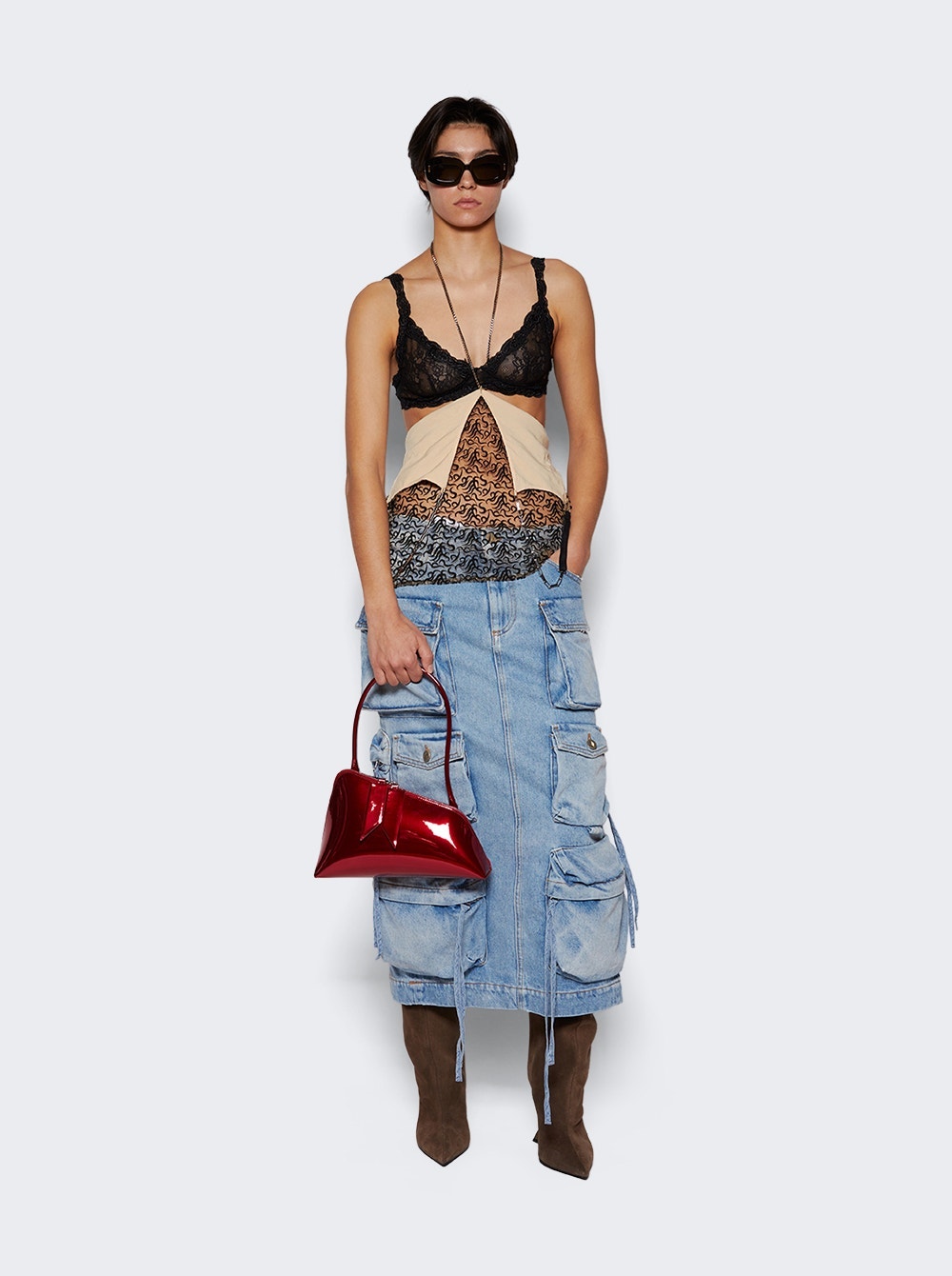 Women | The Attico | Tulle Top With Embroidery | Champagne & Black