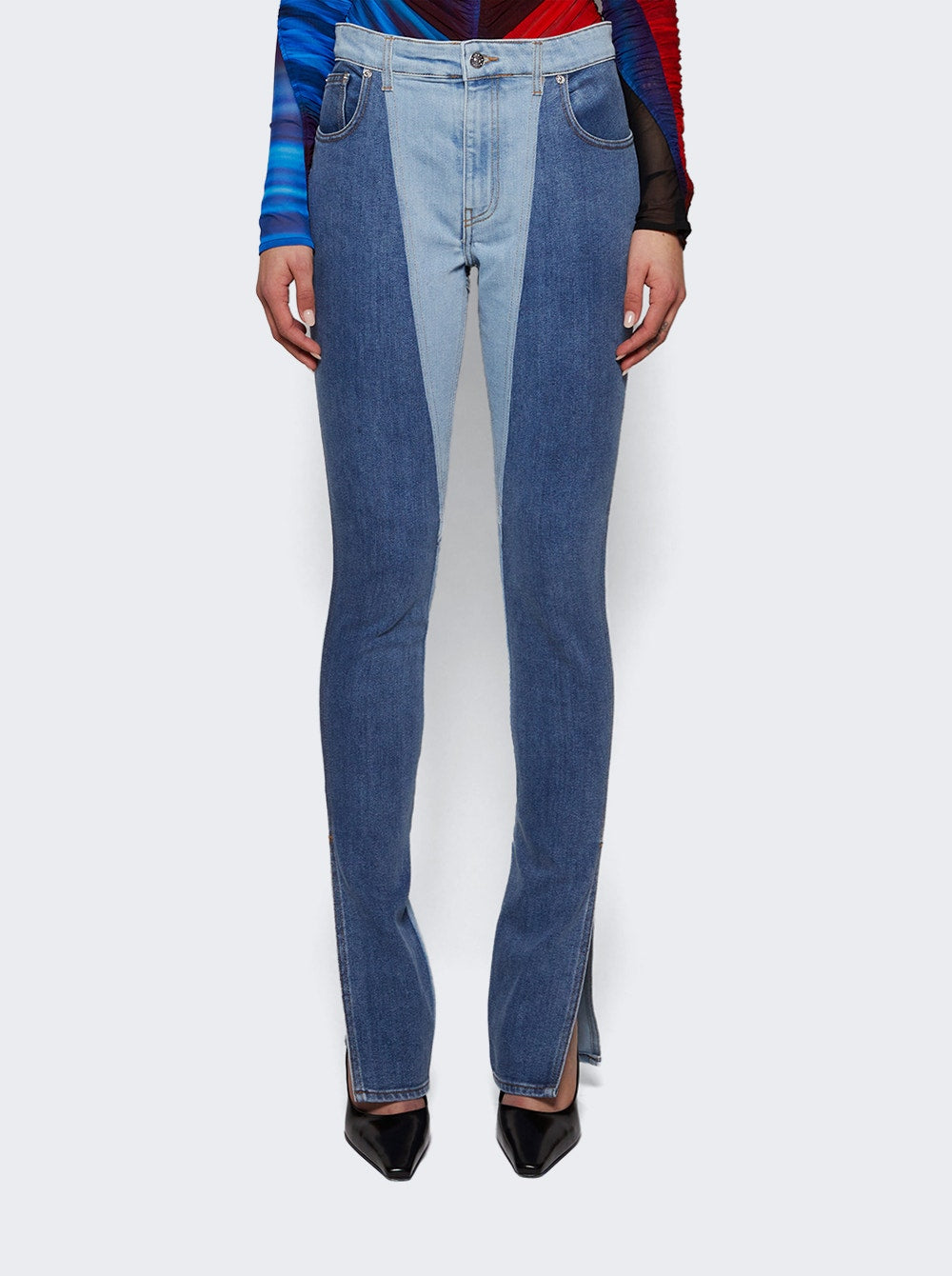 Women | Mugler | Bi-color Skinny Jeans Light And Dark Tokyo Blue | Indigo