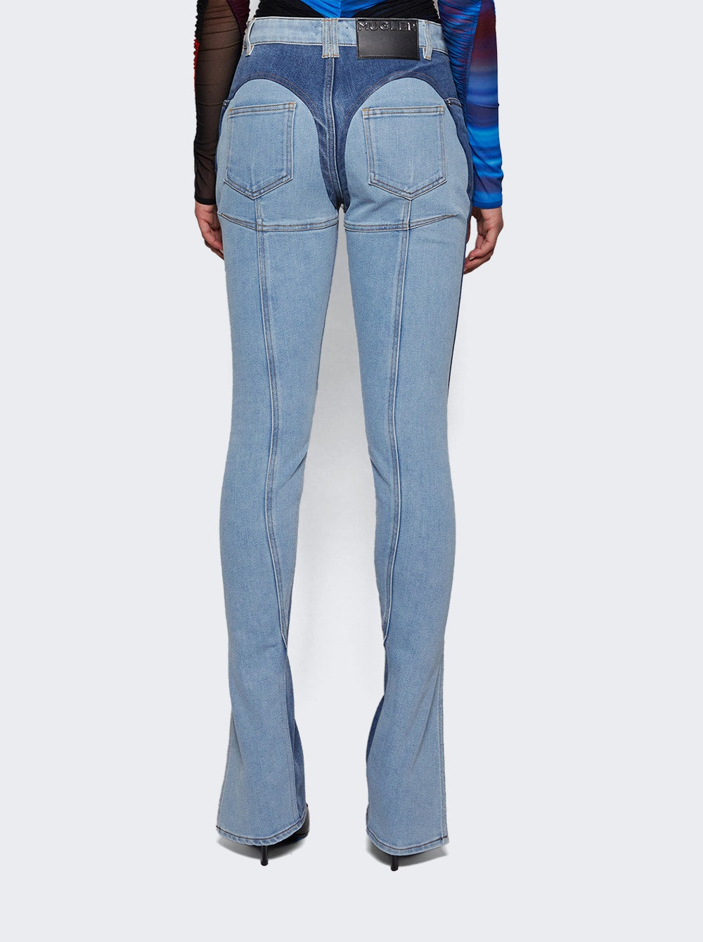 Women | Mugler | Bi-color Skinny Jeans Light And Dark Tokyo Blue | Indigo