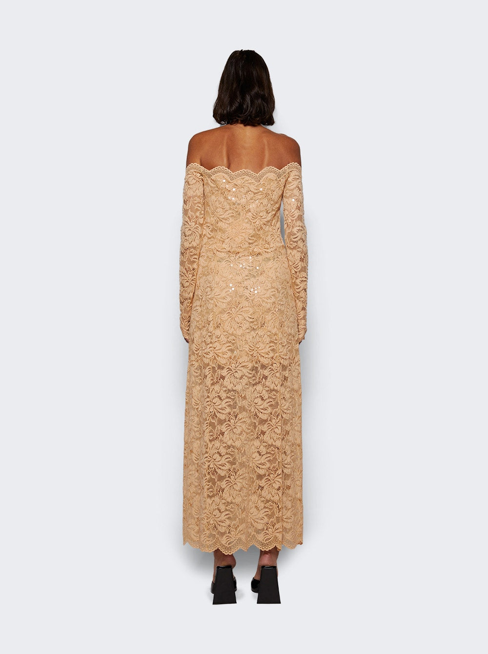 Women | Rabanne | Sequin-embroidered Lace Dress Raffia Beige