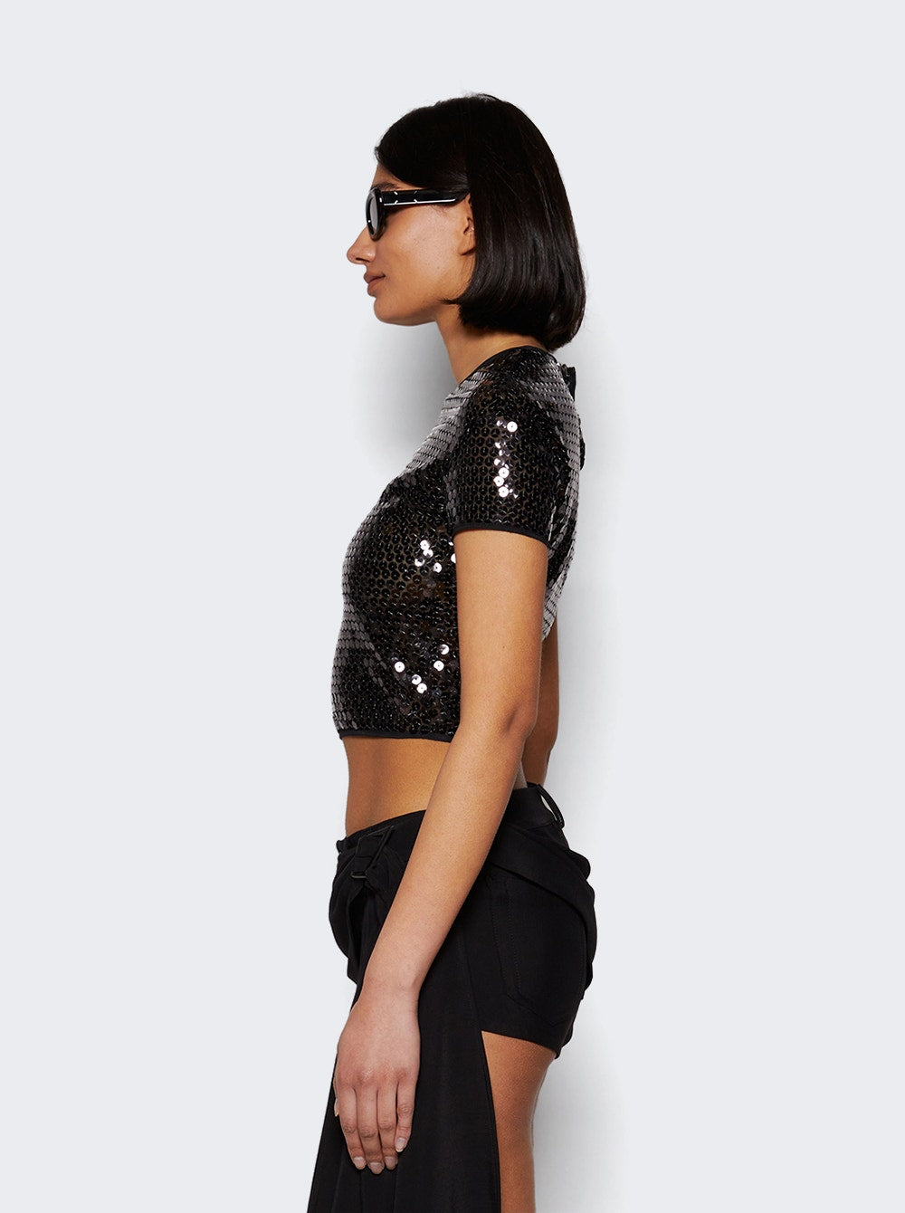 Women | Mugler | Shiny Sequin Crop Top | Black