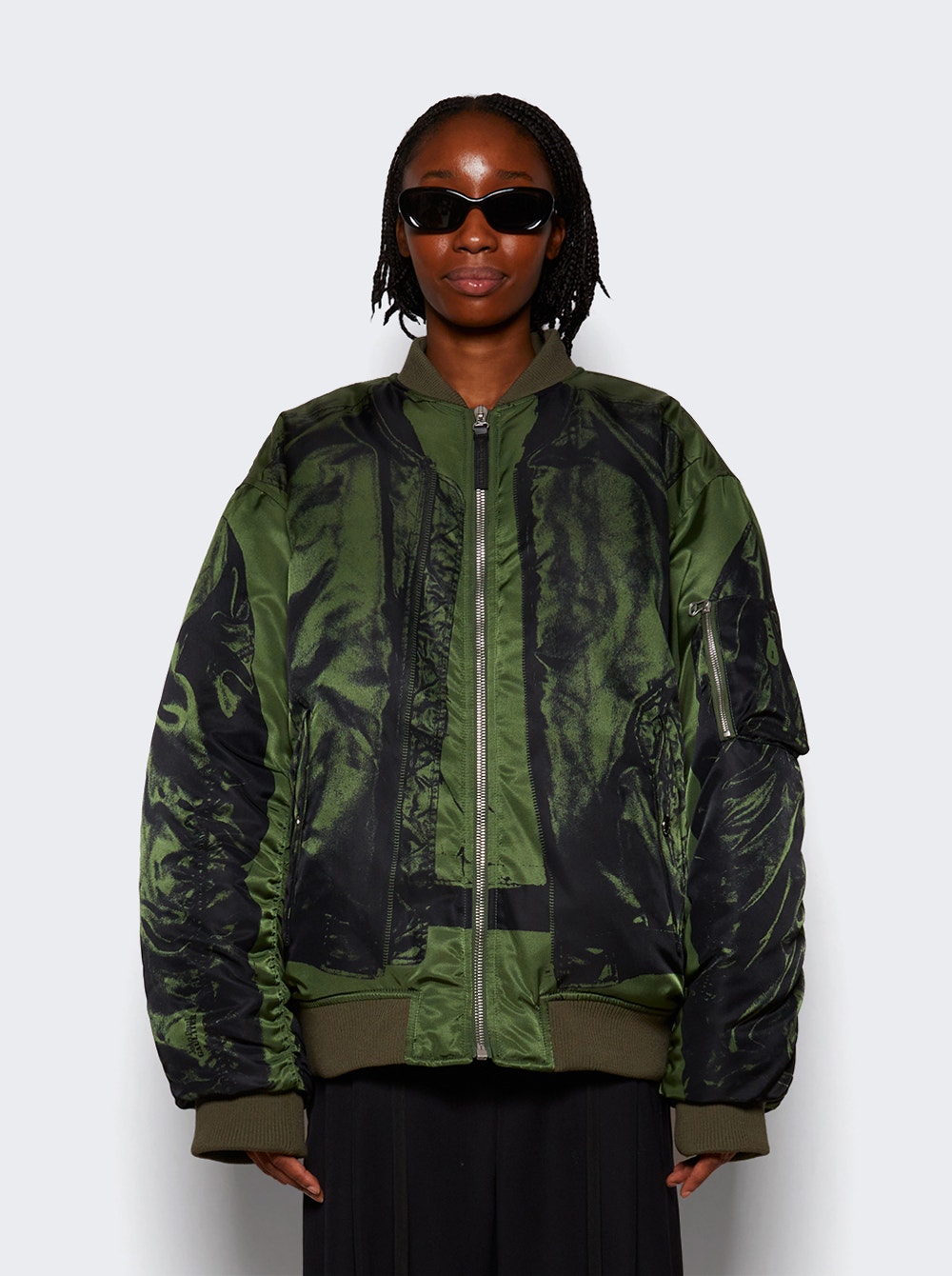 Women | Jean Paul Gaultier | Nylon Trompe L'oeil Bomber Jacket | Khaki Green