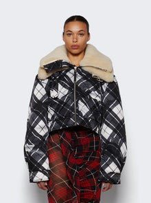 Women | Jean Paul Gaultier | Heavy Nylon Aviator Coat With Double Shearling Collar | Distorted Tartan