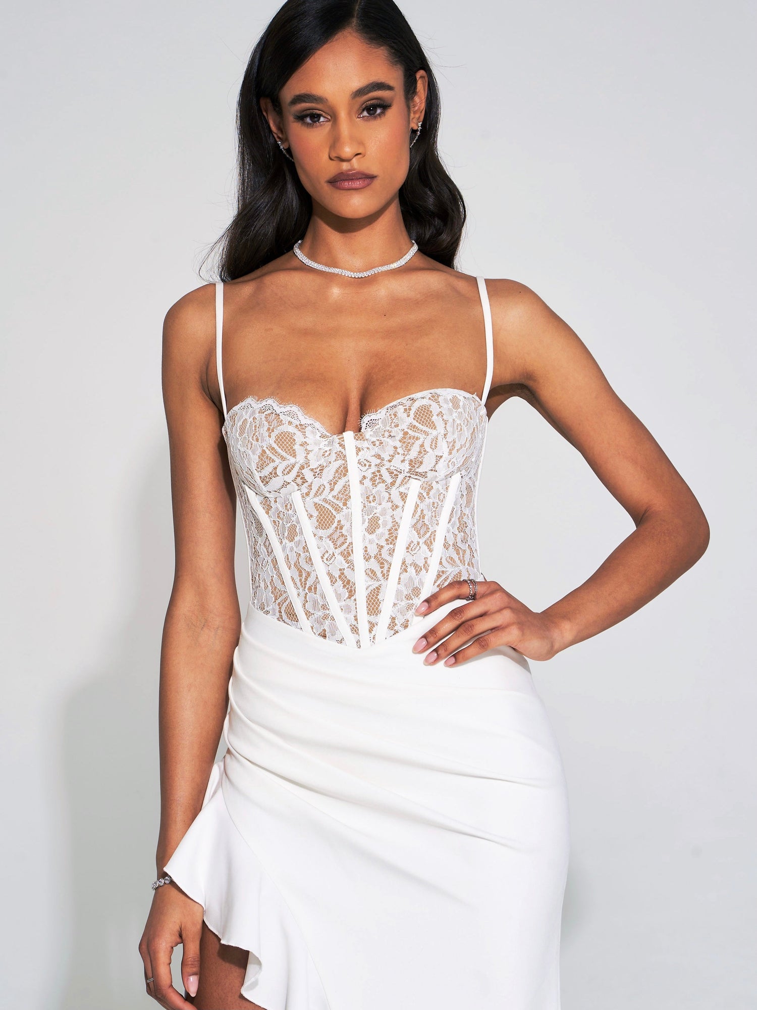 Junia Lace Corset Maxi Dress | White