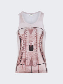 Women | Jean Paul Gaultier | Cotton Ribbed Corset Trompe-lÅil Tank Top | Dusty Pink