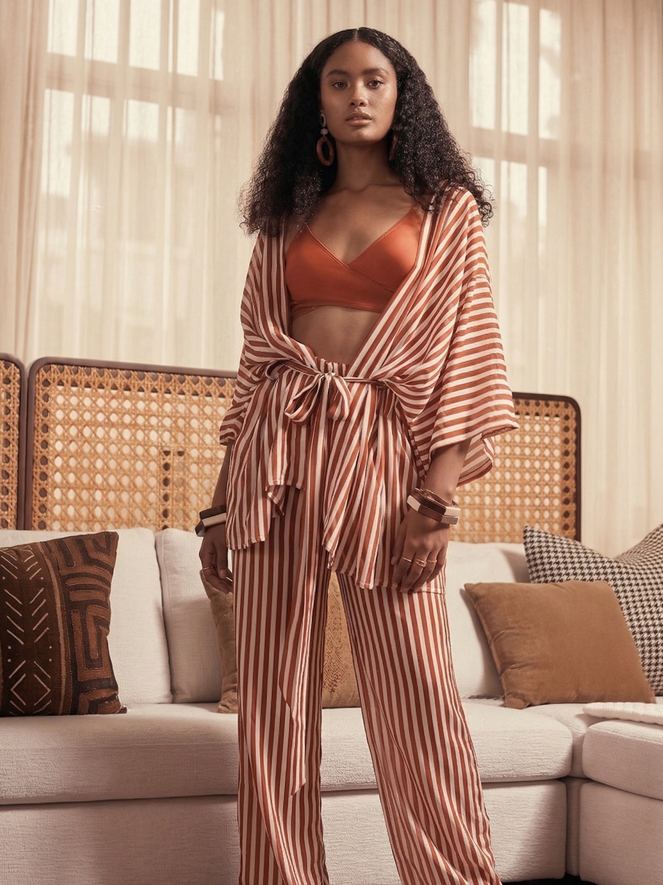 Cabana Kimono and Pants Set | Lines Coral