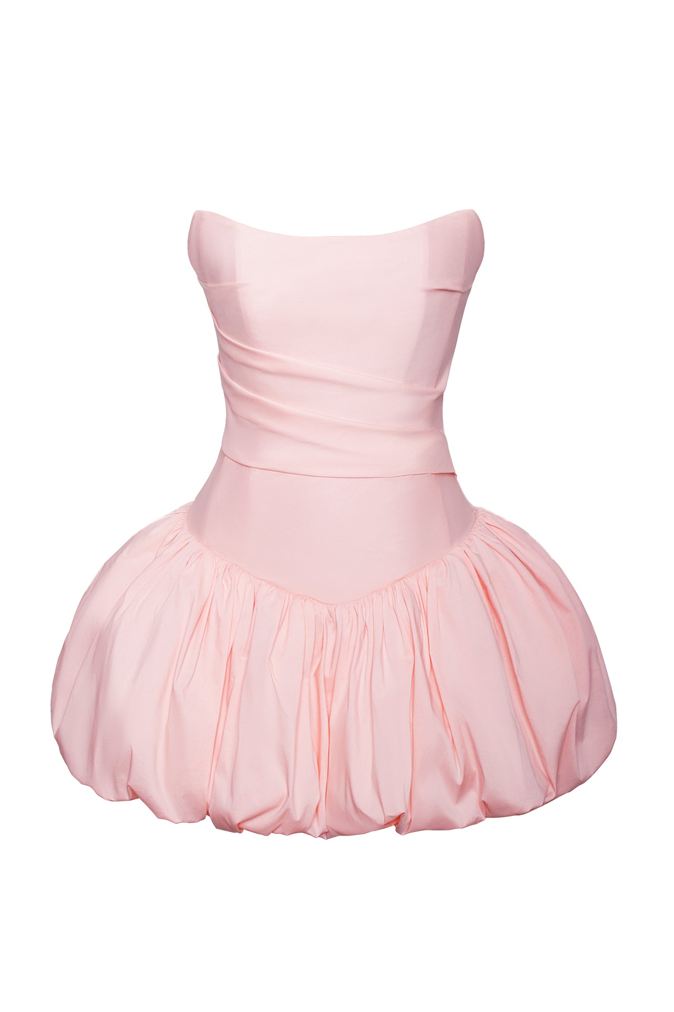 Oletta Cotton Poplin Corset Strapless Bubble Hem Mini Dress | Pink