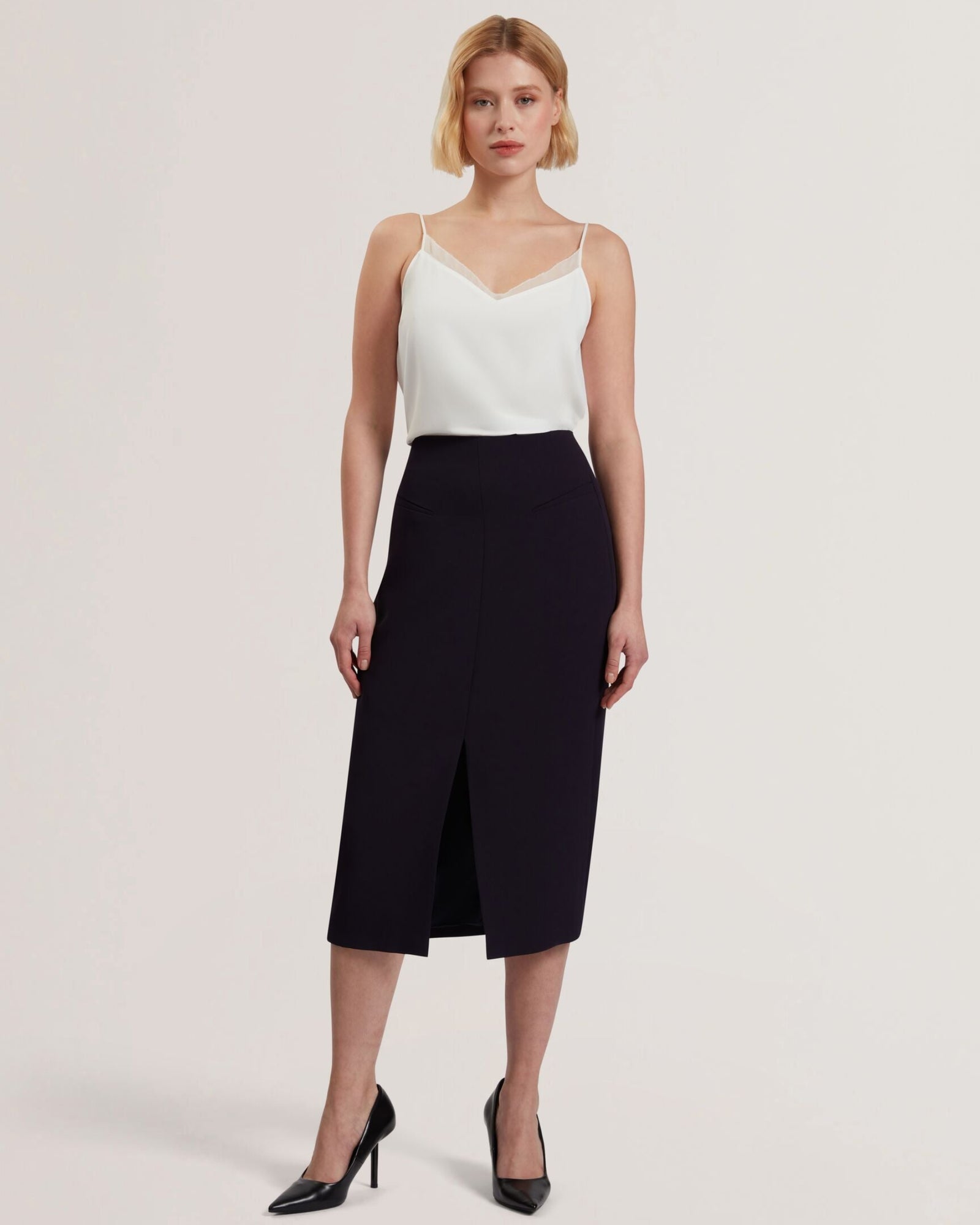 Women | Manabsl Tlr Midi Skirt Frt Slt | Navy