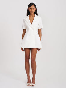 Madelina Double Breast Satin Trim Blazer Dress | White