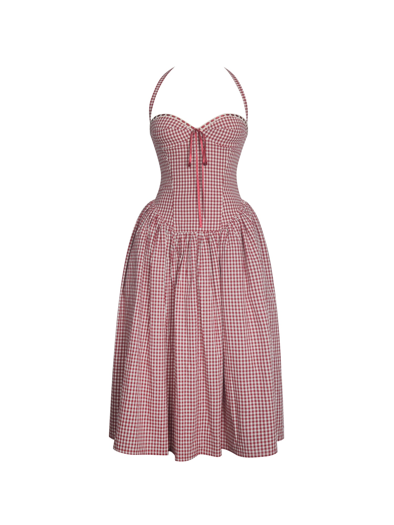 Susanna Red Cotton Gingham Drop Waist Midi Dress | Red Gingham