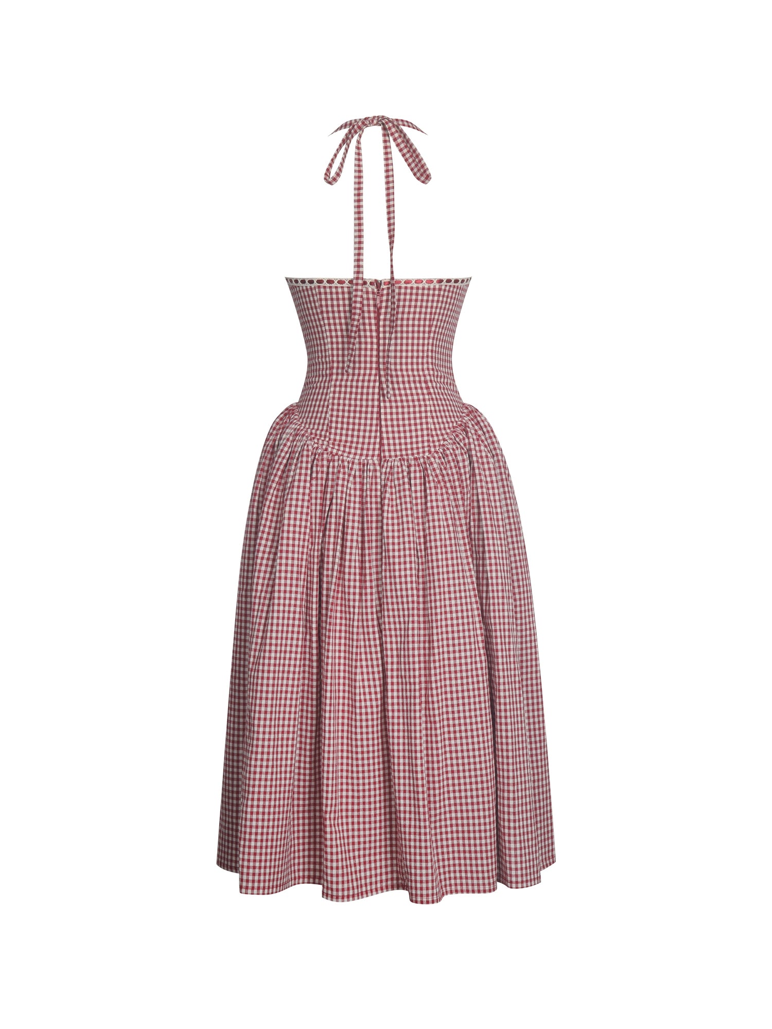 Susanna Red Cotton Gingham Drop Waist Midi Dress | Red Gingham