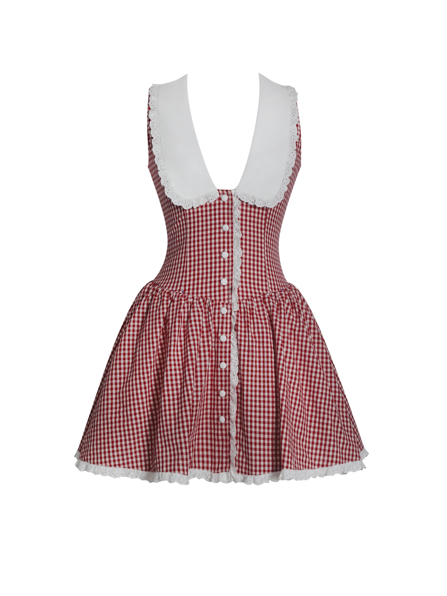 Nala Red Cotton Gingham Peterpan Collar Mini Dress | Red Gingham