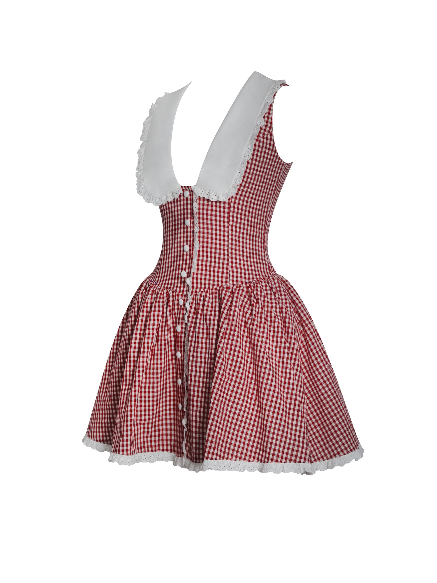 Nala Red Cotton Gingham Peterpan Collar Mini Dress | Red Gingham