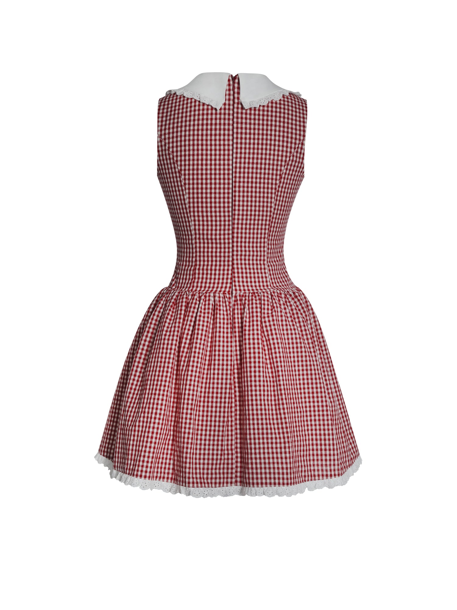 Nala Red Cotton Gingham Peterpan Collar Mini Dress | Red Gingham