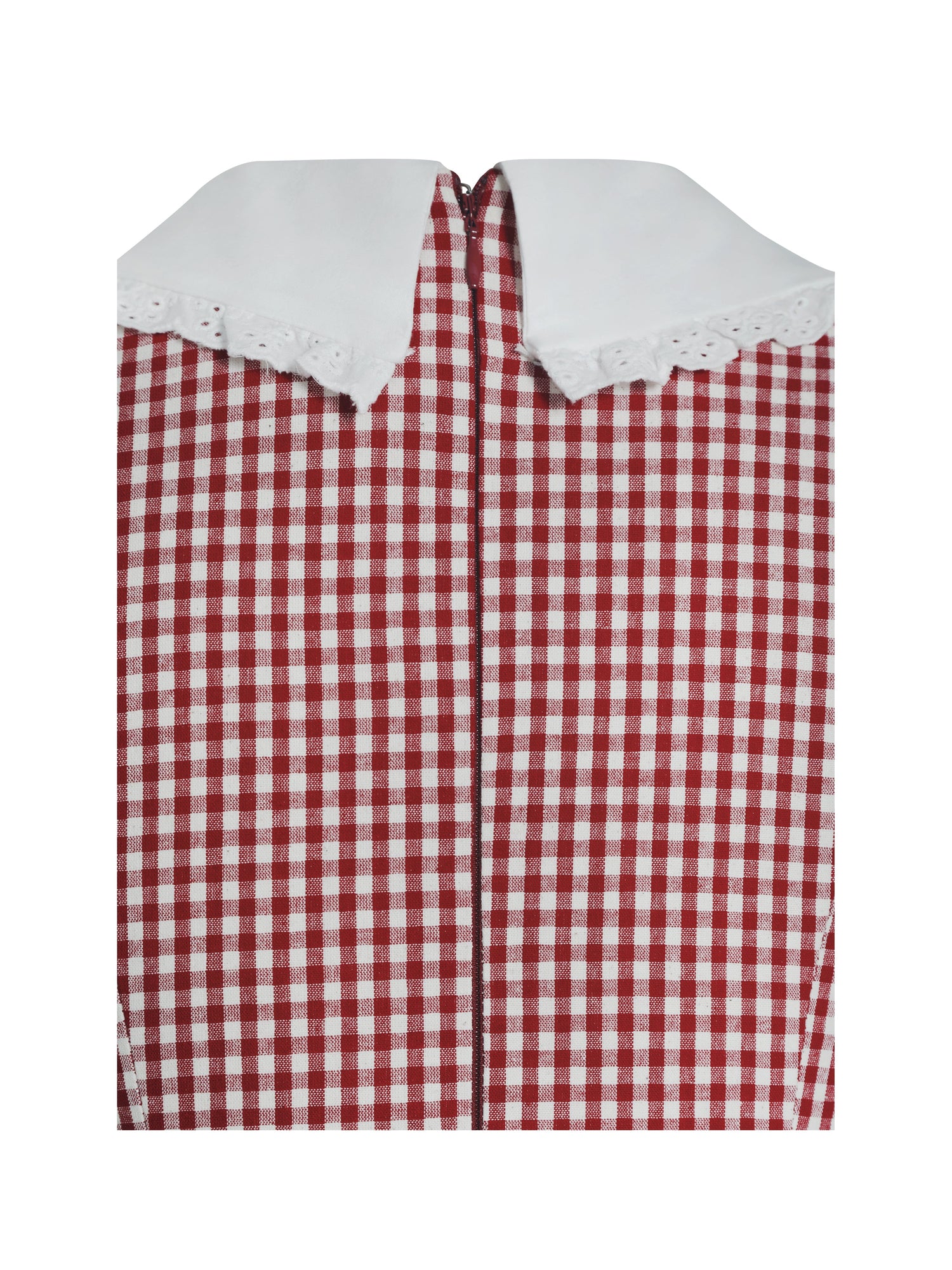 Nala Red Cotton Gingham Peterpan Collar Mini Dress | Red Gingham