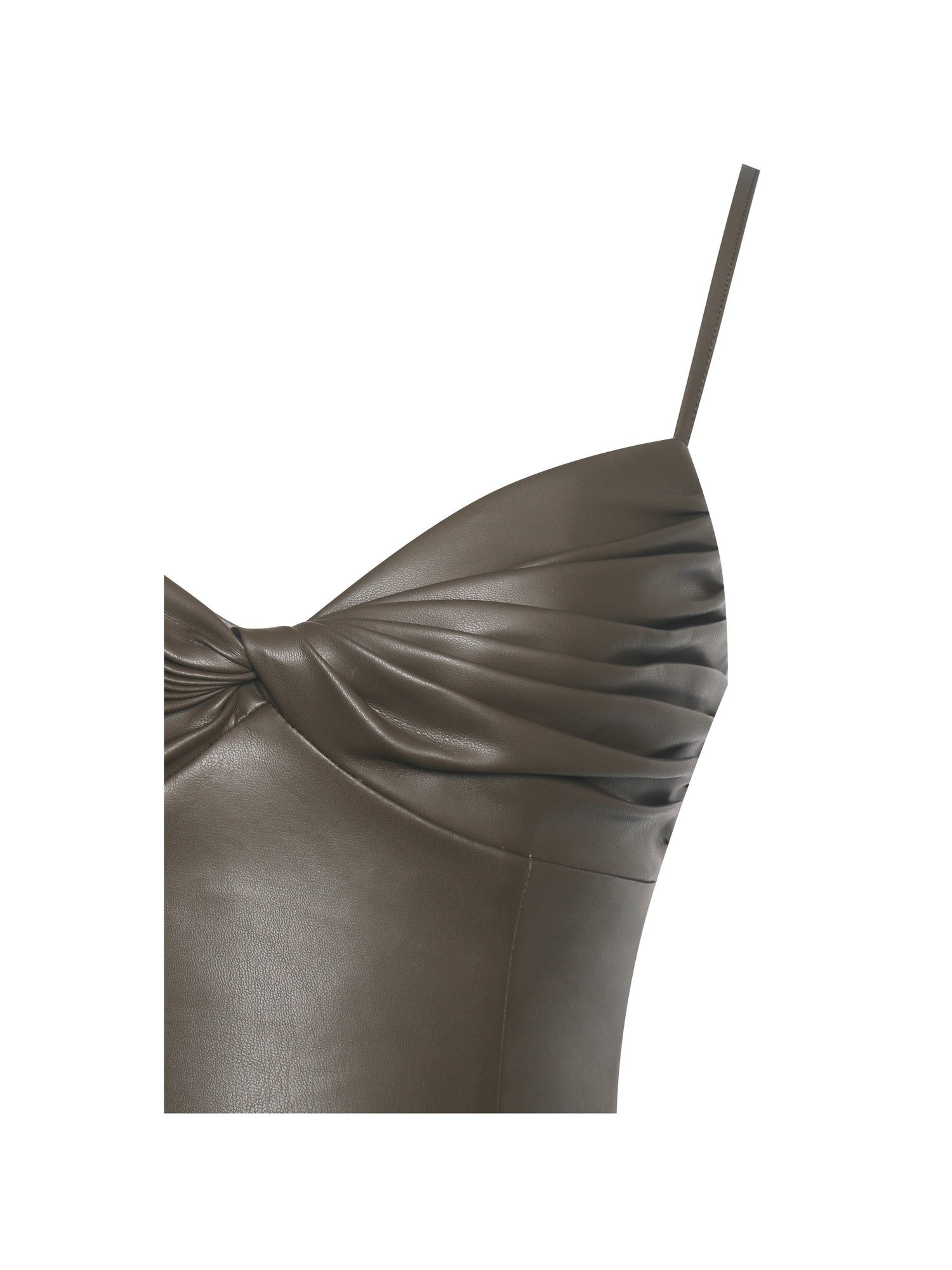 Parisia Vegan Leather Drop Waist Midi Dress | Cocoa