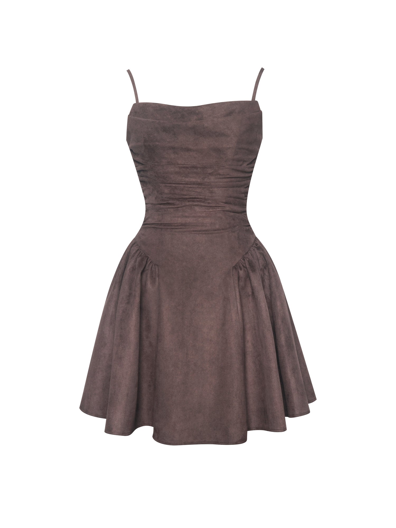 Raisa Vegan Suede Ruched Mini Dress | Mahogany