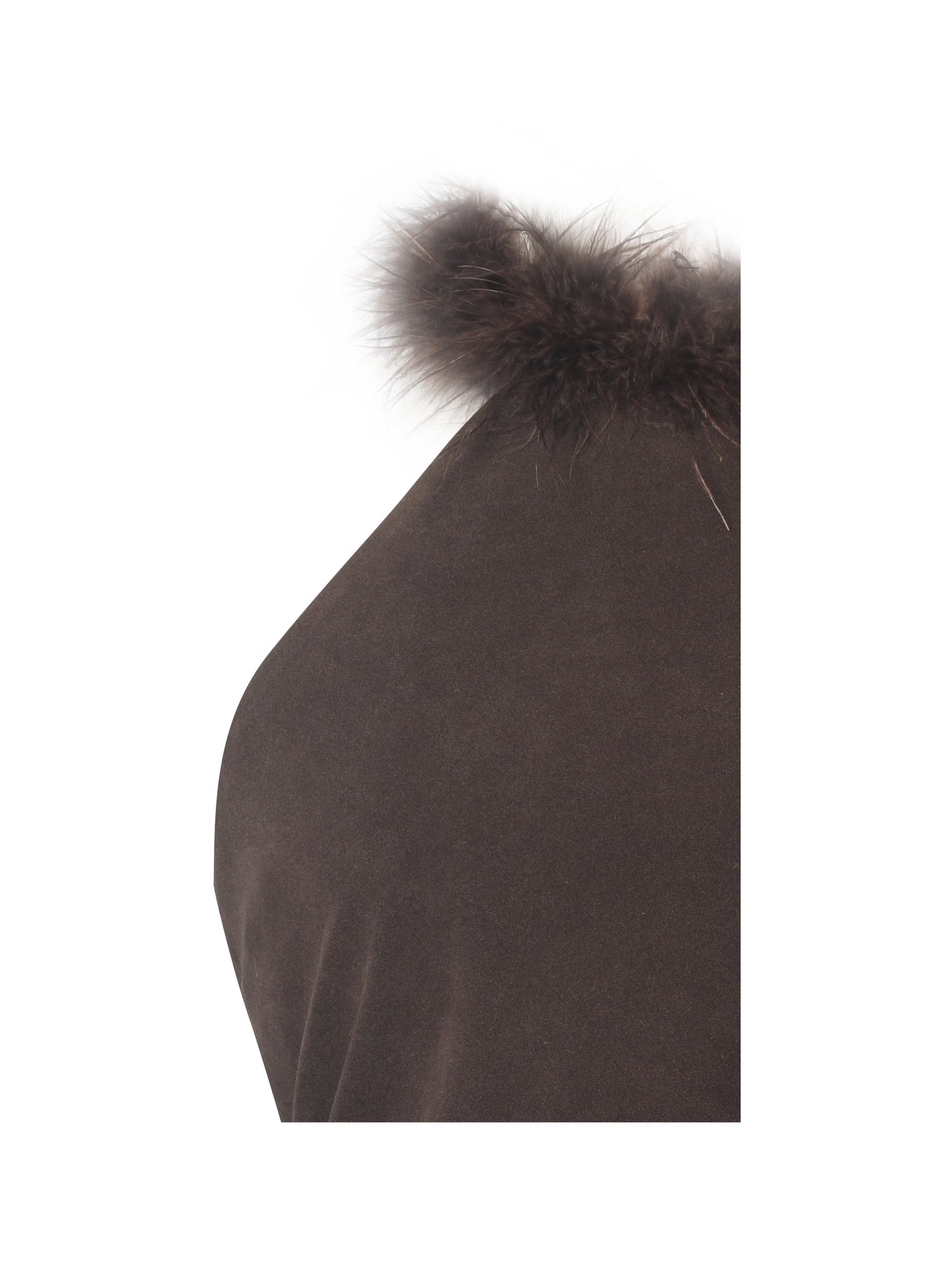 Yael Vegan Suede Faux Fur Halter Mini Dress | Espresso
