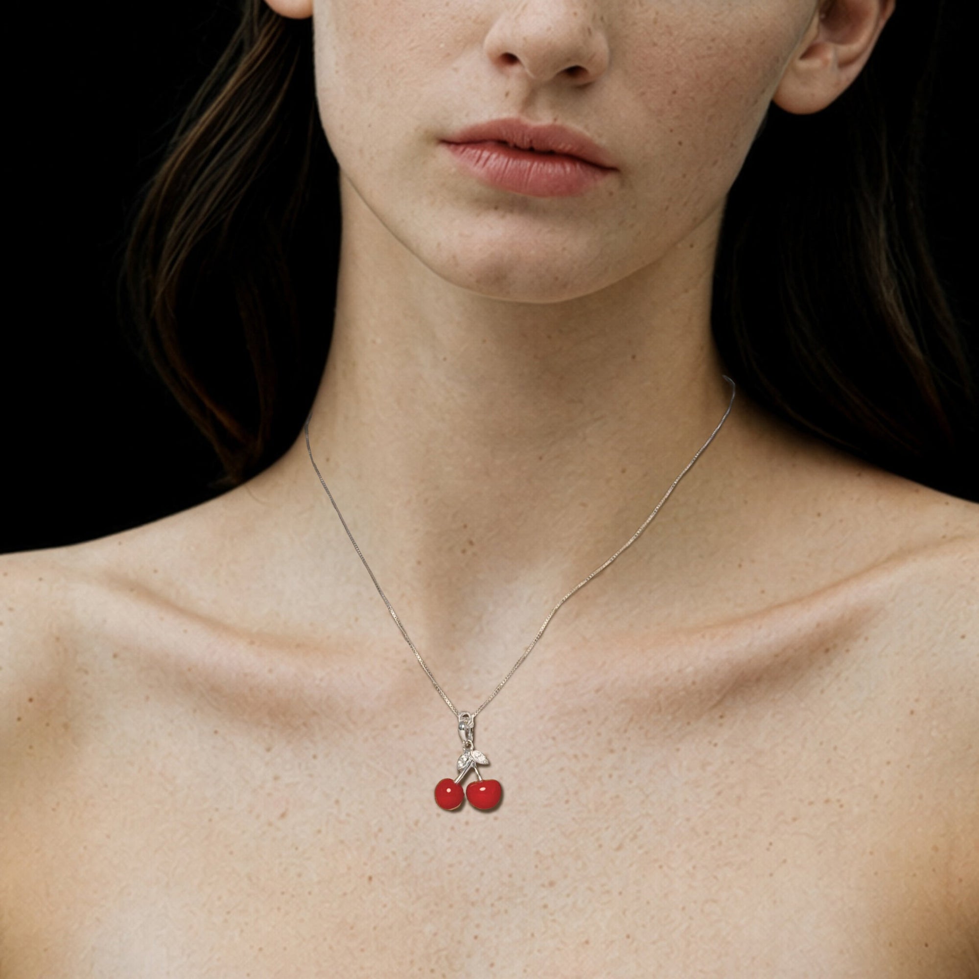 Cherry Necklace | Sterling Silver | Red Enamel/Cubic Zirconia