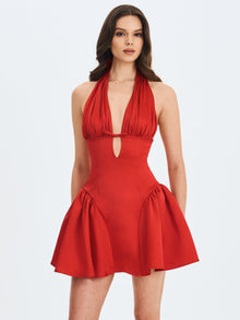 Peyton Plunging Halter Keyhole Mini Dress | Ruby