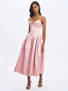 Tullia Satin Ruched Midi Dress | Dusty Rose