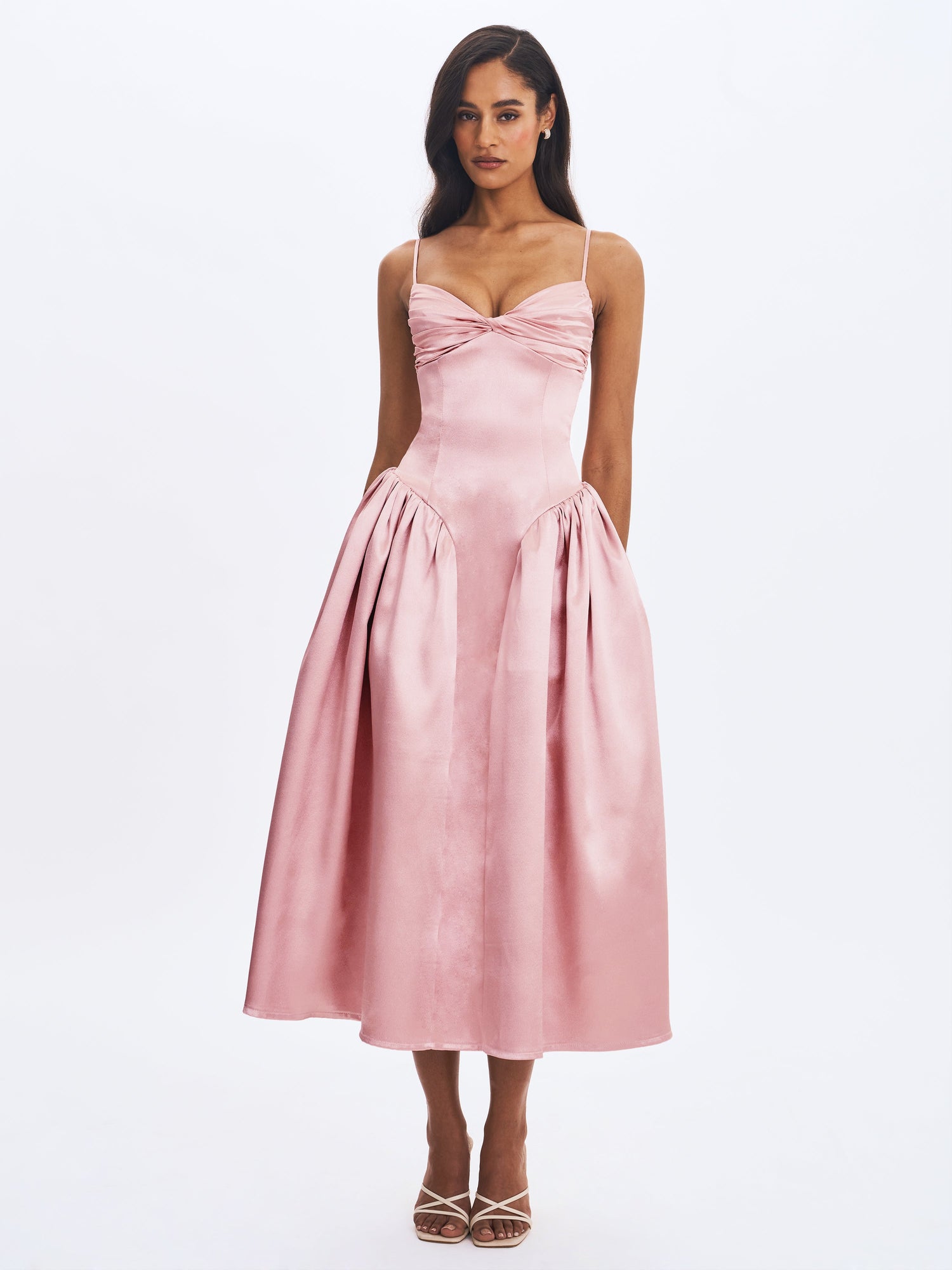 Tullia Satin Ruched Midi Dress | Dusty Rose