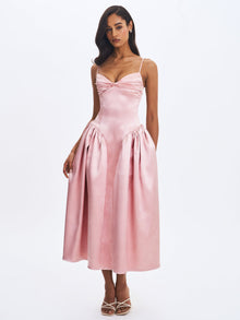 Tullia Satin Ruched Midi Dress | Dusty Rose
