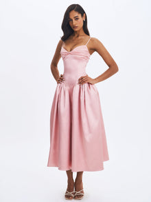 Tullia Satin Ruched Midi Dress | Dusty Rose