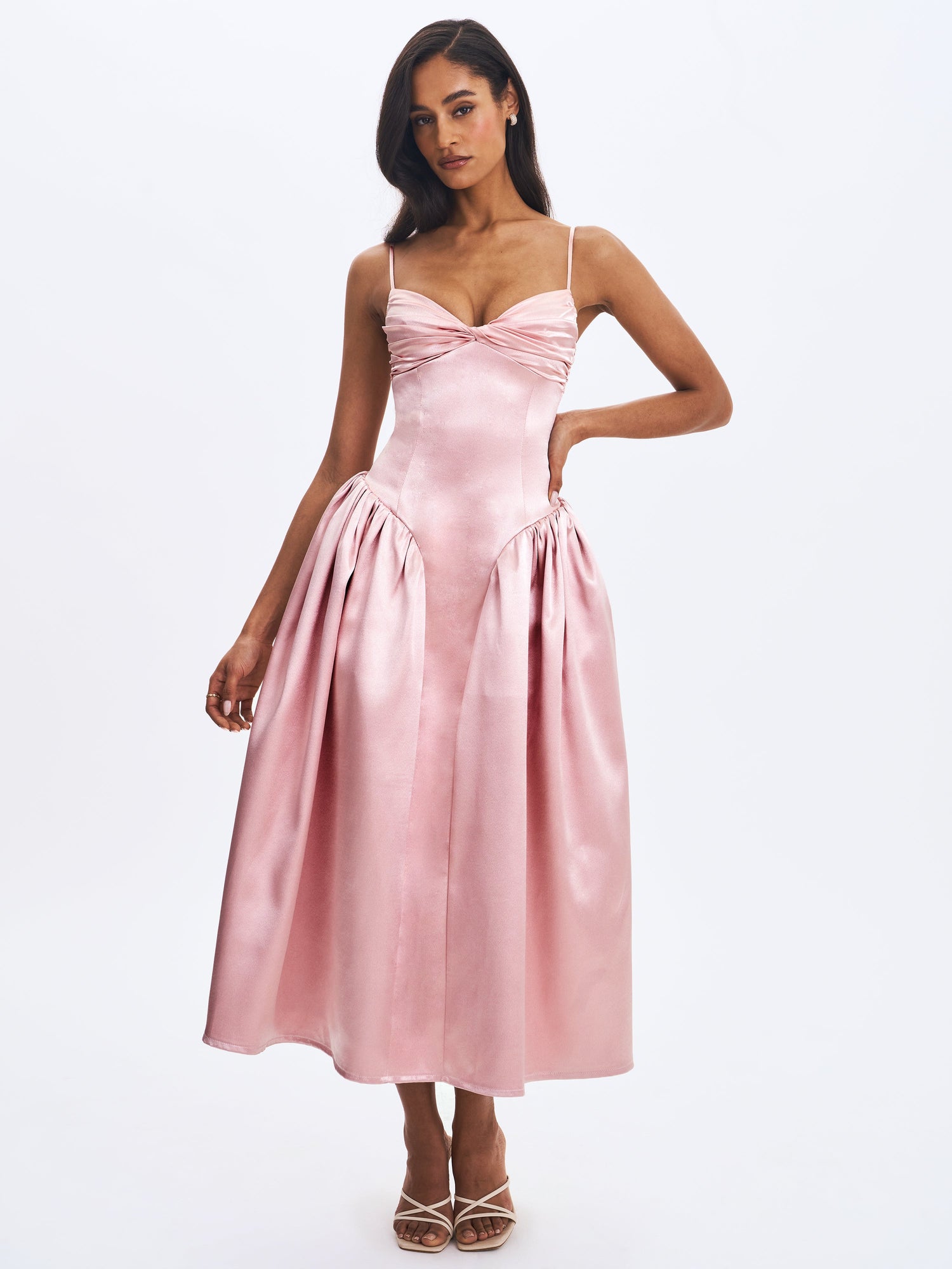 Tullia Satin Ruched Midi Dress | Dusty Rose