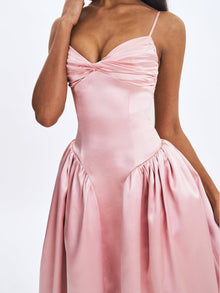 Tullia Satin Ruched Midi Dress | Dusty Rose