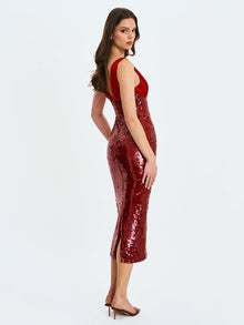 Shanelle Sequin Plunging Midi Dress | Crimson